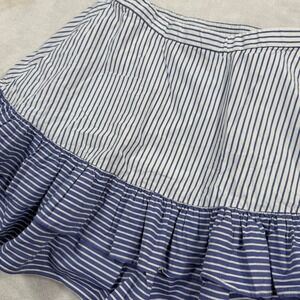 J.Crew Blue White Striped Tiered Ruffle Mini Skirt Cotton Size 2 Elastic Waist